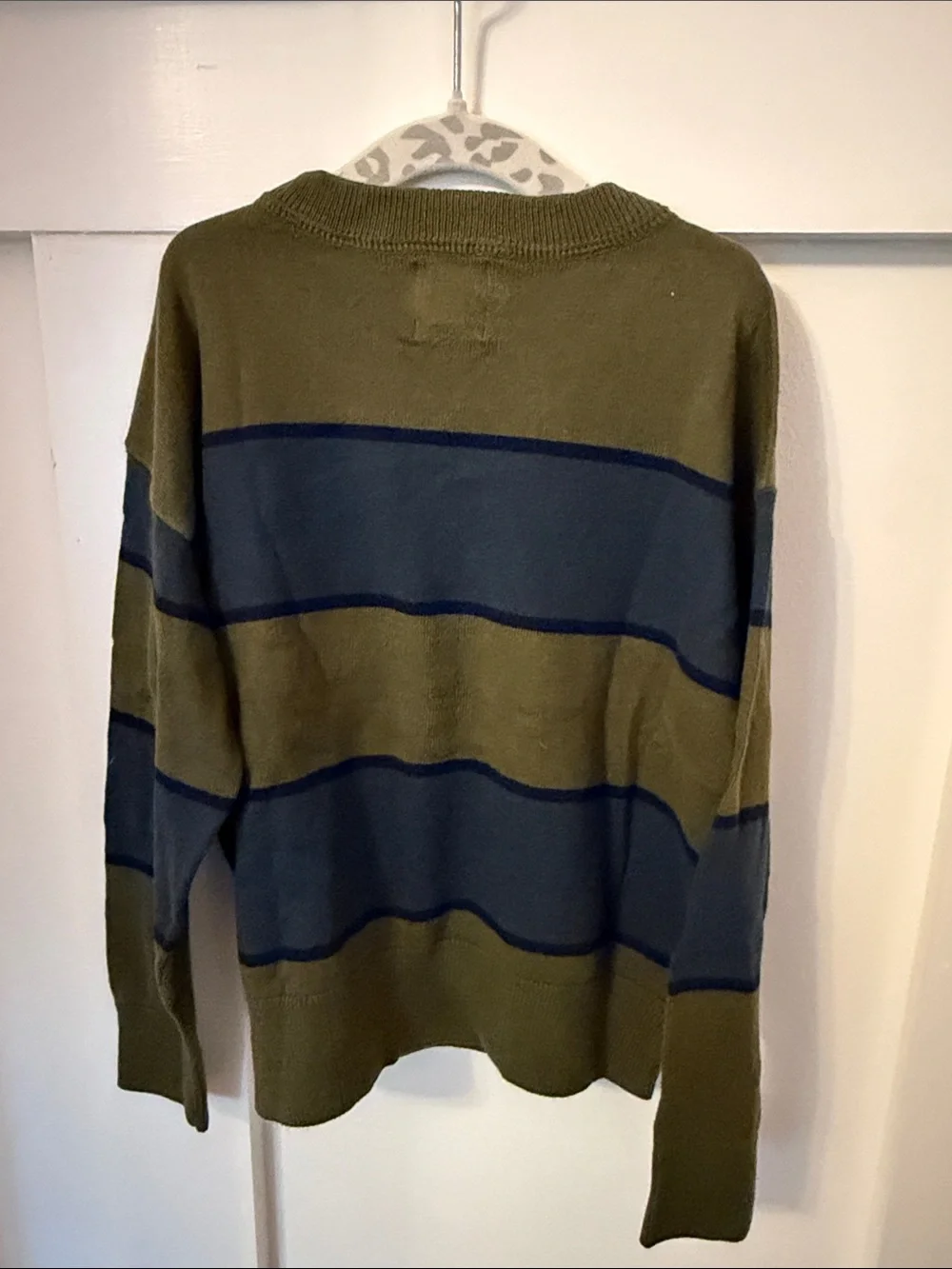 GAP Olive Green & Navy Wide-Stripe Crewneck Sweater (#2)